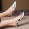 2024 Women's Sandals Sexy Hollow Shaped Heel Slingback Heels Fashion Pointed-toe Pumps Luxury Scales Patent Leather Ladies Shoes