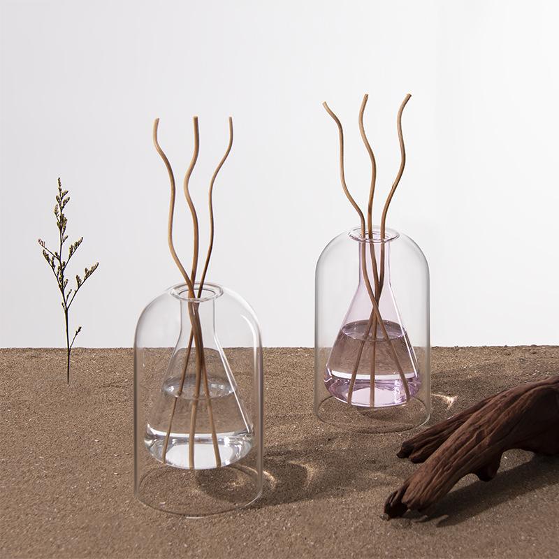 Transparent Double-layer Glass Vase Scented Bottle Candlestick Incense Base Terrarium Flower Vase Home Decoration Accessories