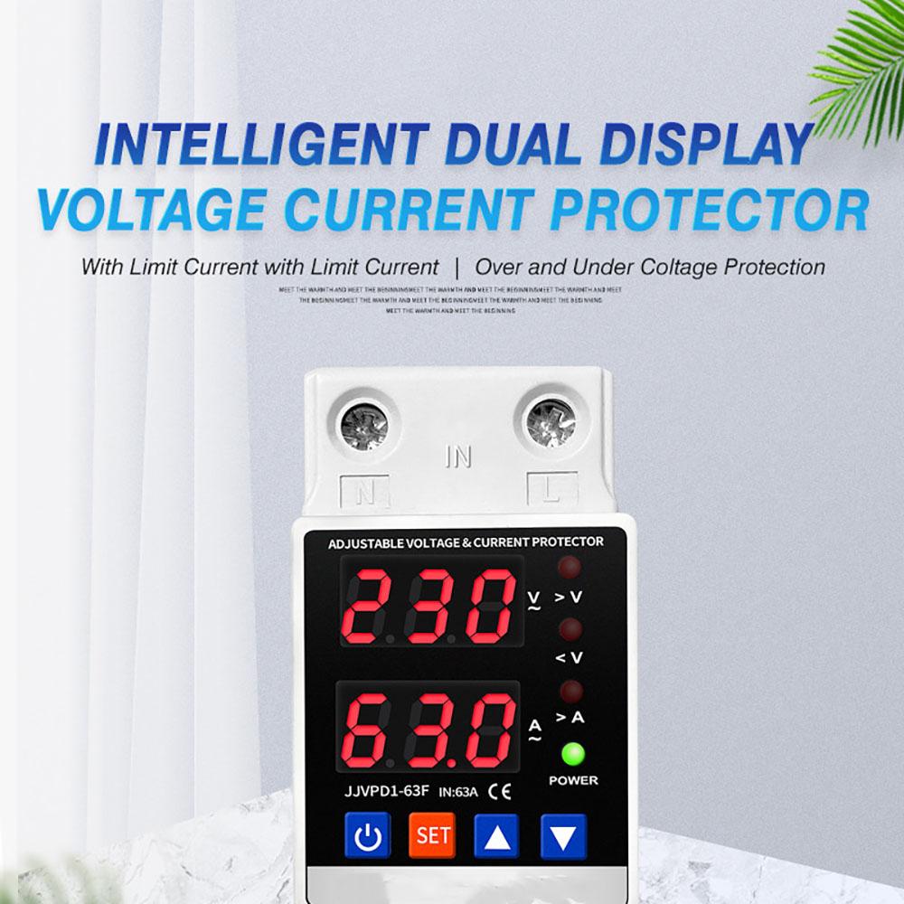 Dual Display 40A 63A 80A 230V Din Rail Adjustable Digital Over Under Voltage Relay Surge Protector Limit Over Current Protection