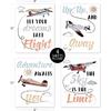 Sweet Jojo Designs Vintage Airplane Wall Art Prints Room Decor for Baby Nursery Kids - Set of 4 - Grey Yellow Orange Red White Blue Airplanes Air