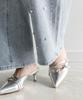 Randa Double Strap Pointed Toe Mule Pumps ED35194 SILVER L