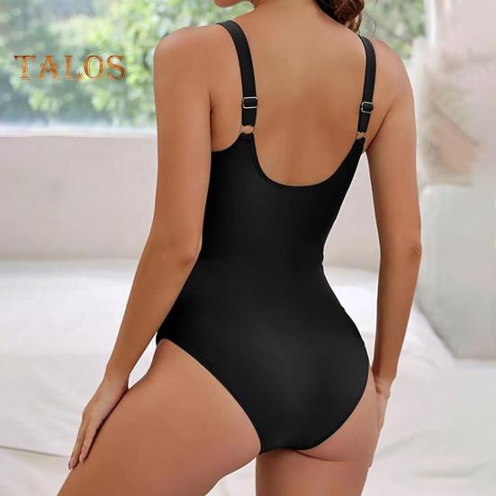 Women Monokini V-Neck Sling Sleeveless One-piece Swimsuit with Adjustable Suspenders Backless High Waist Swimwear