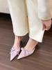 Fashion New Silk Butterfly-knot Women's Slippers Sandals Pointed Toe High Heel Pumps Ladies Stripper Mules Shoes High Heel Shoes