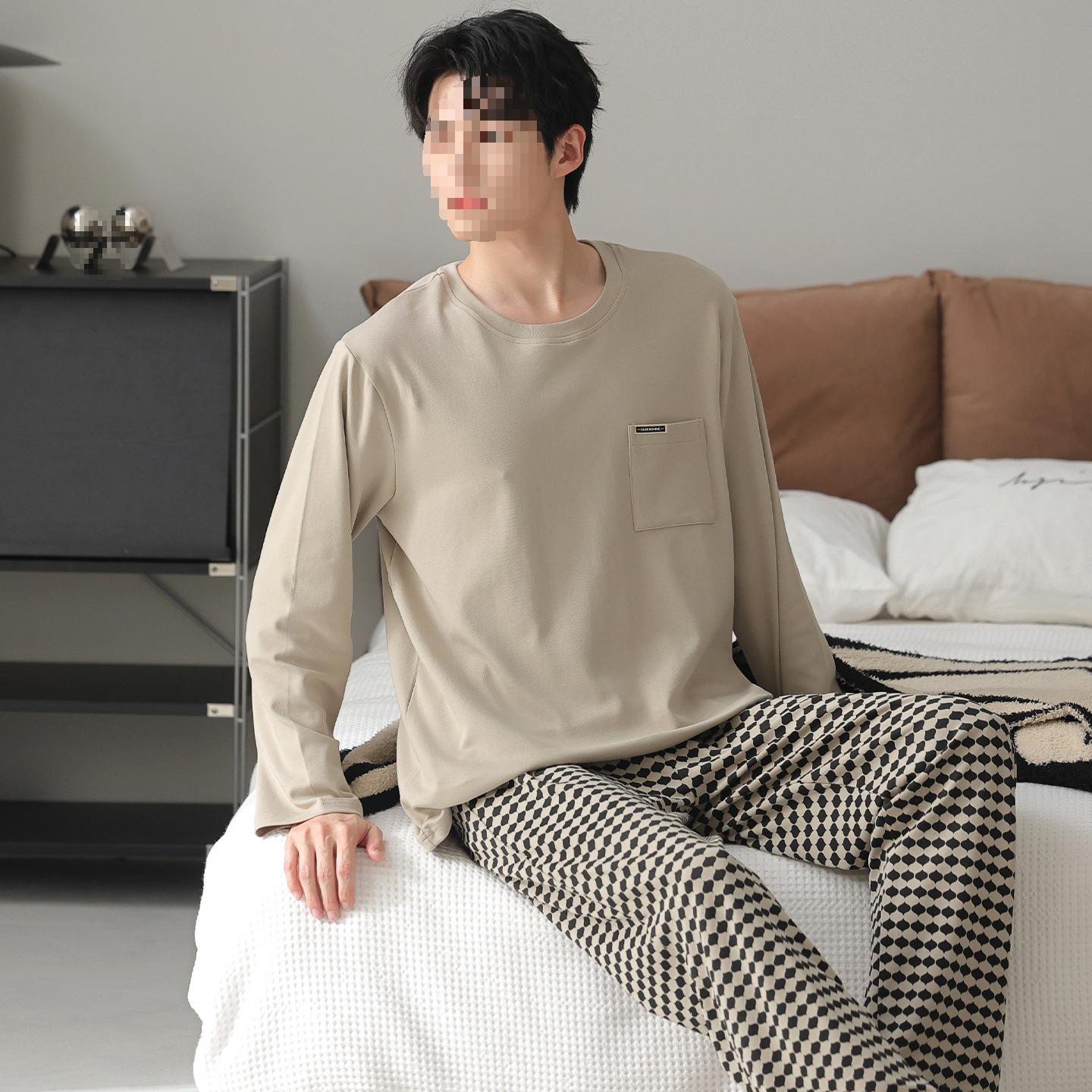 

Men s Korean Style Long Sleeve Cotton Pajamas, Casual Plus Size, Versatile for Homewear or Outdoors, Winter-Ready 3XL