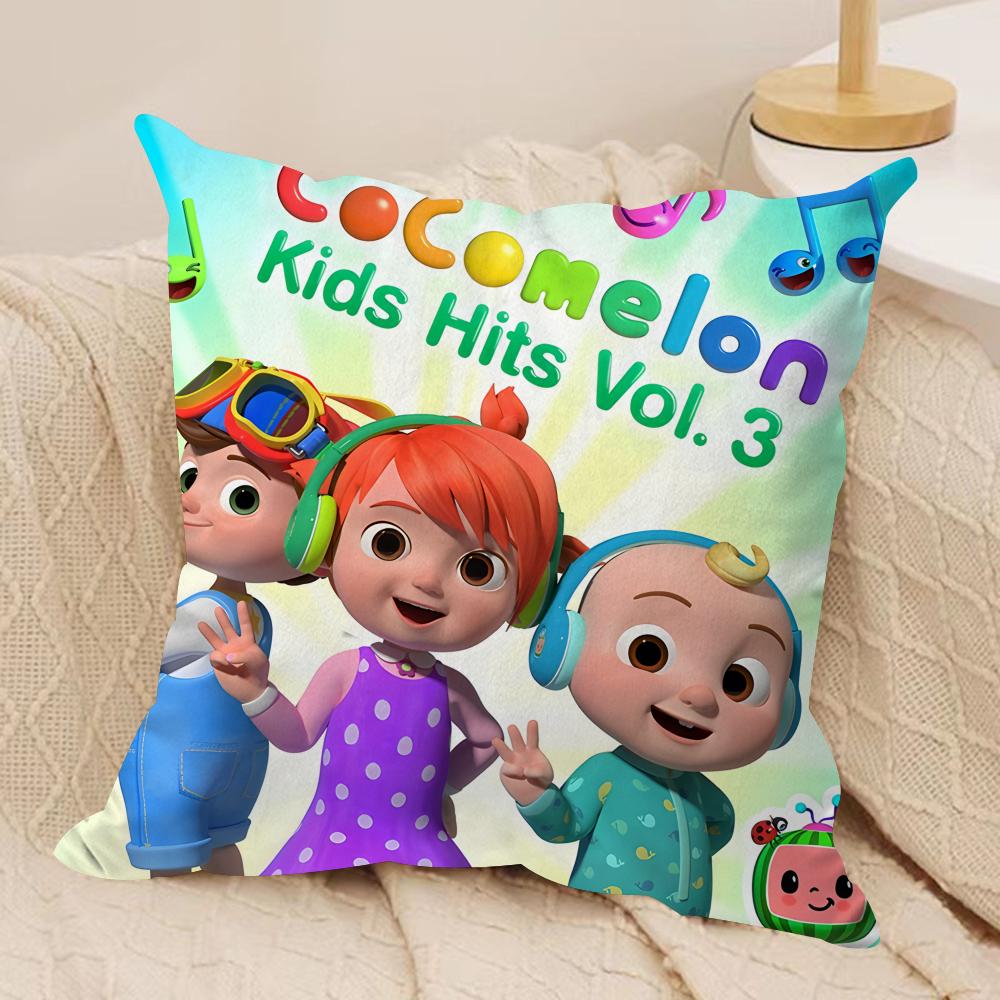 Cartoon CCoComelons Cute Cushion Cover Silky Short Plush Invisible Zipper Dustproof Sofa Pillow Case For Home Decor
