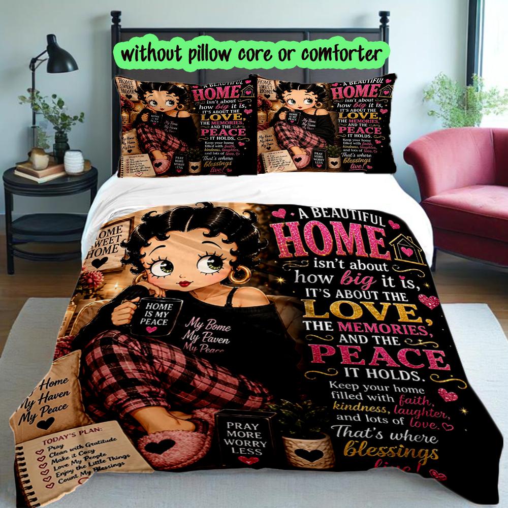 Betty Boop Duvet Cover Set - Without Core & Quilt, Lightweight Machine Washable, Anime Style Gaming Bed Set