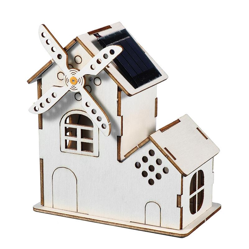 DIY Solar & Wind Turbine Kit: Wooden House Science Experiment for Electricity