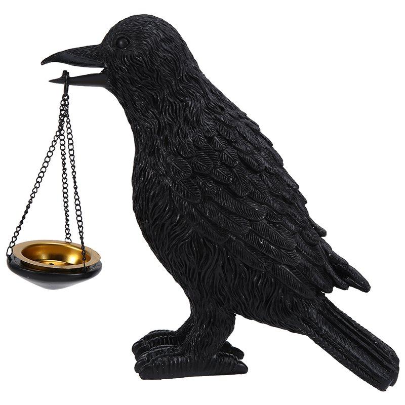 

Современная готическая лампа-ворон с подсвечником для свечи-таблетки Статуэтка-декор из смолы в виде ворона Готический декор для дома в спальню Подарки в готическом стиле чёрный