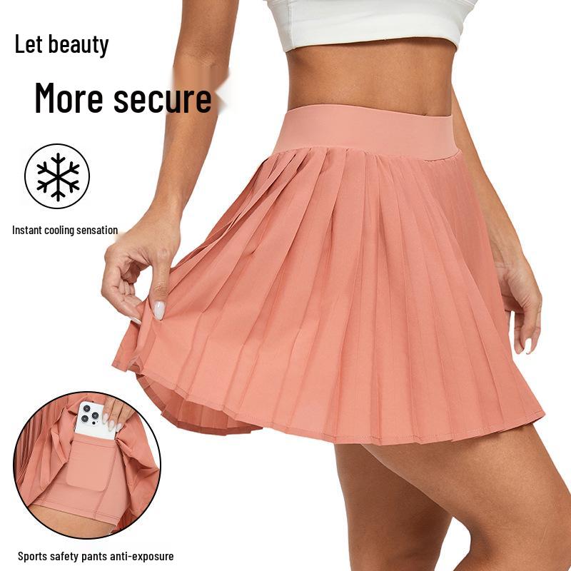 Pleated Low Waist Anti-Exposure Running & Fitness Tennis Skirt with Pockets