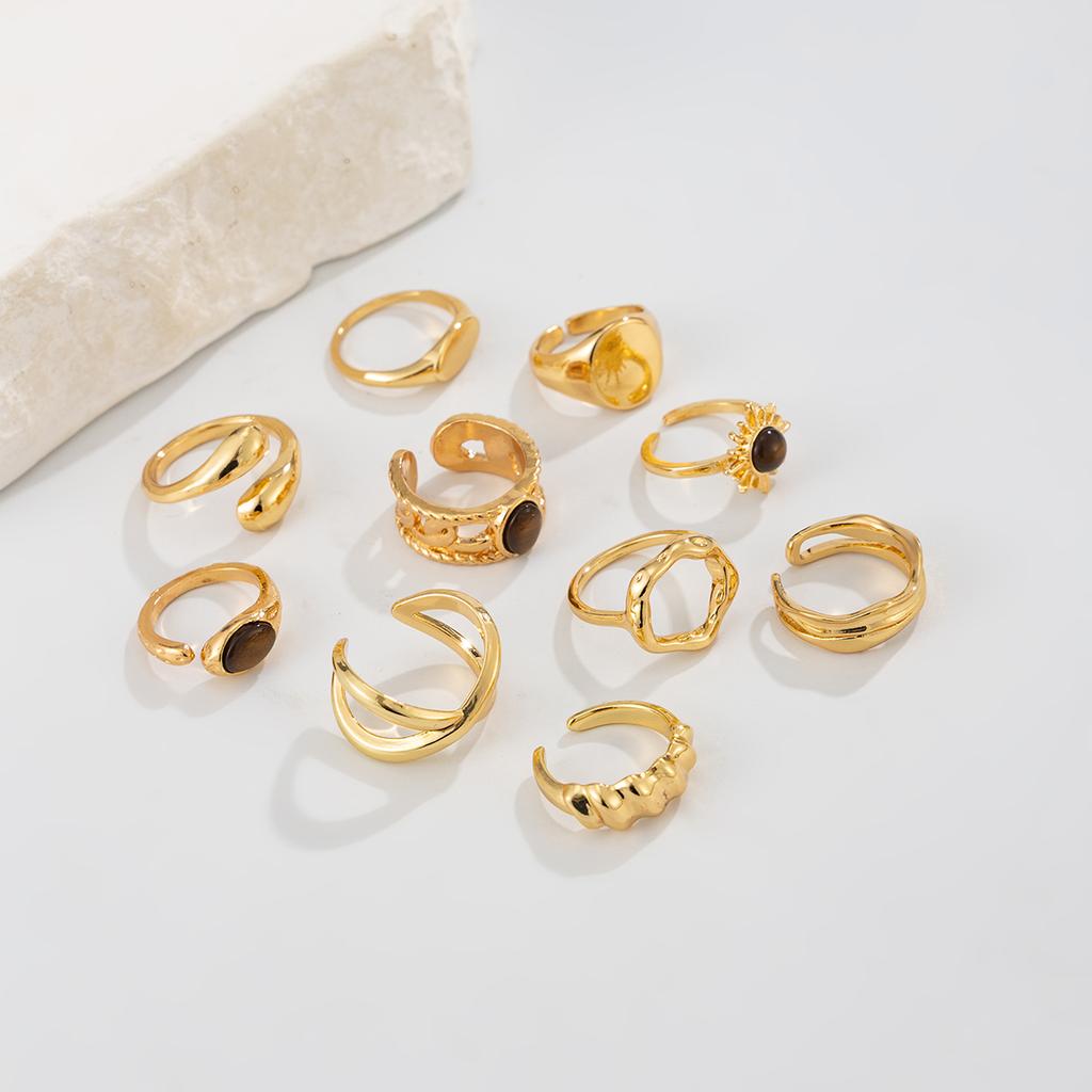 Ingemark 10 Pcs/Set Trend Creative Water Drop Metal Rings Women Elegant Vintage Acrylic Gold Color Open Ring Jewelry Accessories