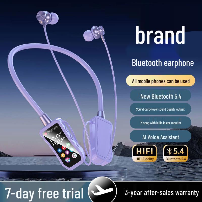 Bluetooth Sports Earphones with Digital Display, Neckband, Long Battery Life, Noise Reduction, Card Slot, and Superior Sound