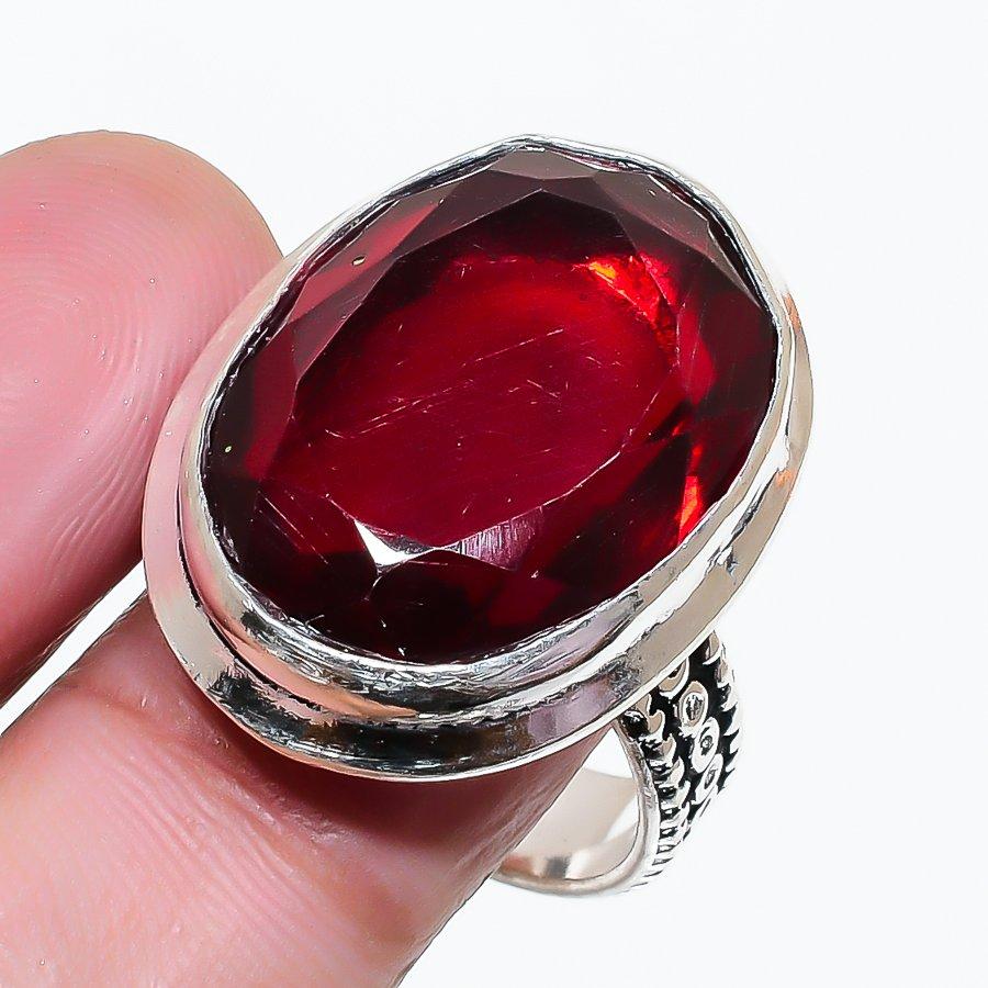 Natural Garnet Gemstone Handmade 925 Sterling Silver Jewelry Ring Size 7.5 AR-18231