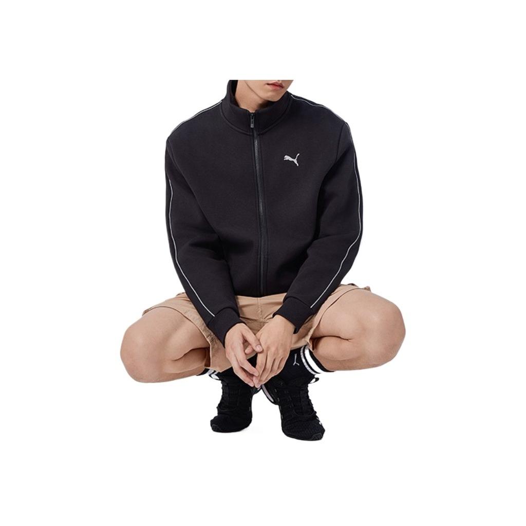 Puma American Retro Stand Collar Zipper Logo Print Jacket Unisex Jacket Black 686082-01