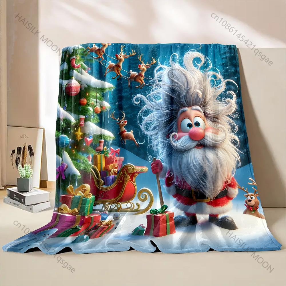Santa Reindeer Gifts Snow Christmas Pattern Blanket Flannel Material Soft Warm for All Seasons, Home Outdoor Camping Picnics RV