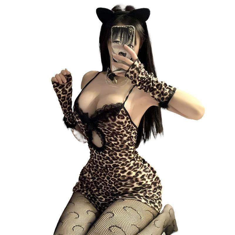 Sex Underwear Sexy Pure Desire Cute Leopard Print Hip Skirt Uniform Suit Live Streaming Host Pajamas Uniform Qqny Woman