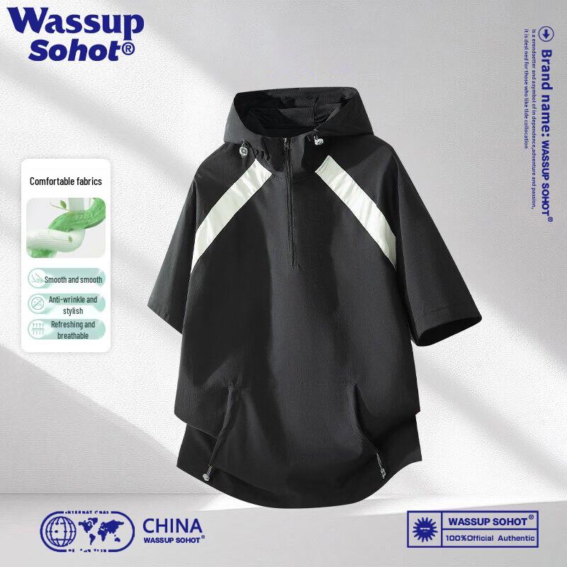 

Wassup Sohot Men s Half-Zip Hooded Quick-Dry Sport T-Shirt 3XL