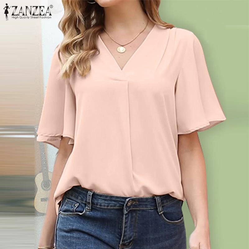 

ZANZEA Женская повседневная свободная летняя блузка с v-образным вырезом и половиной рукавов