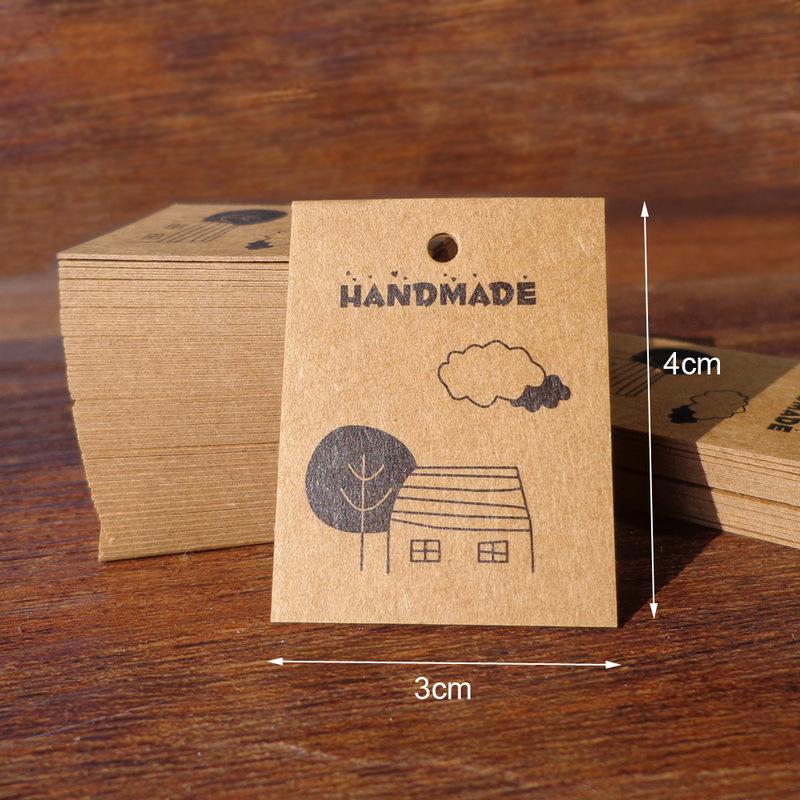100pcs Handmade Kraft Paper Hanging Tags Sewing Machine Love Handmade Gift Packaging Baking Hanging Tags with Hemp Rope