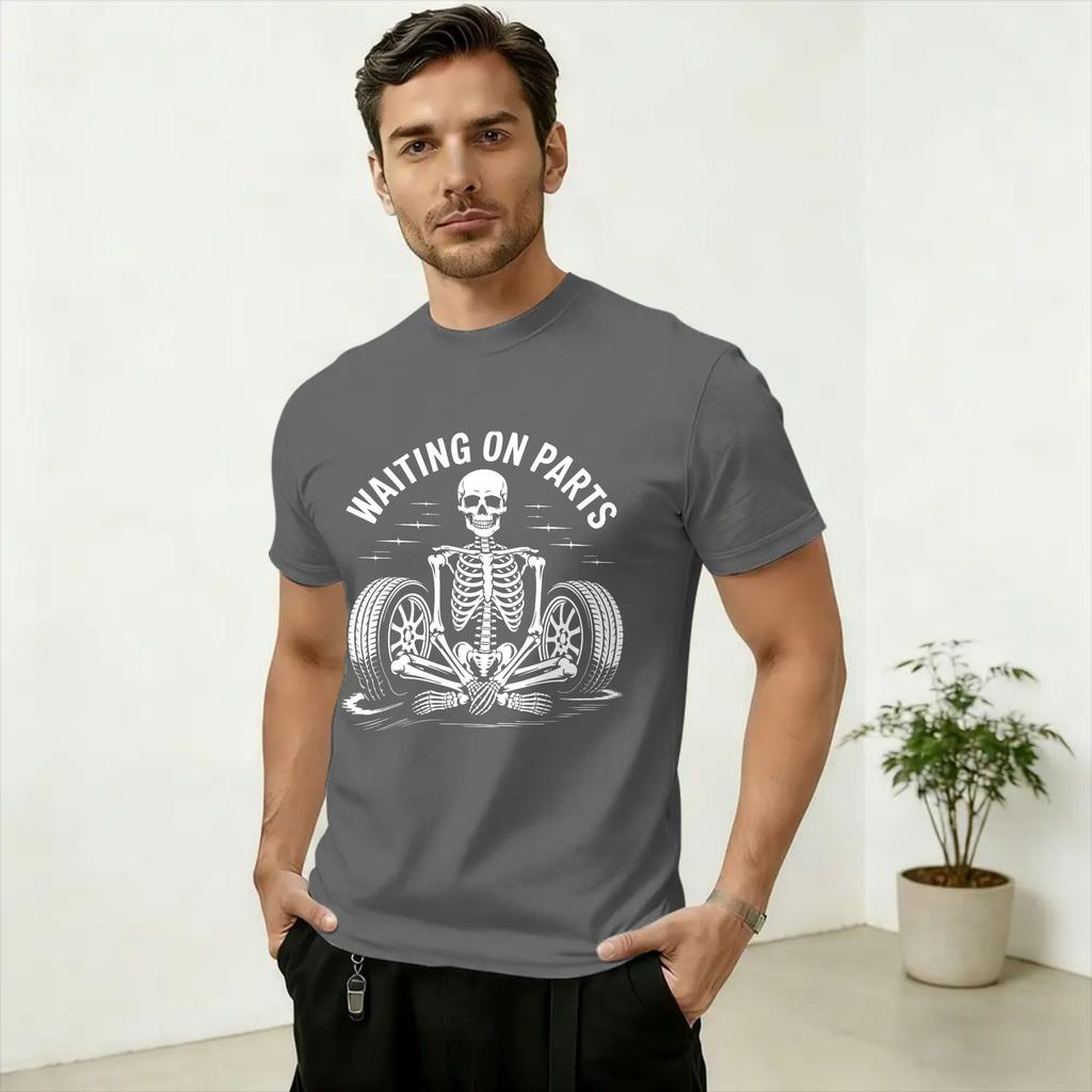 Unisex's Funny Waiting On Parts Mechanic Skeleton Auto Repair Life T Shirts  Pure Cotton Clothes Short Sleeve Round Collar Tee