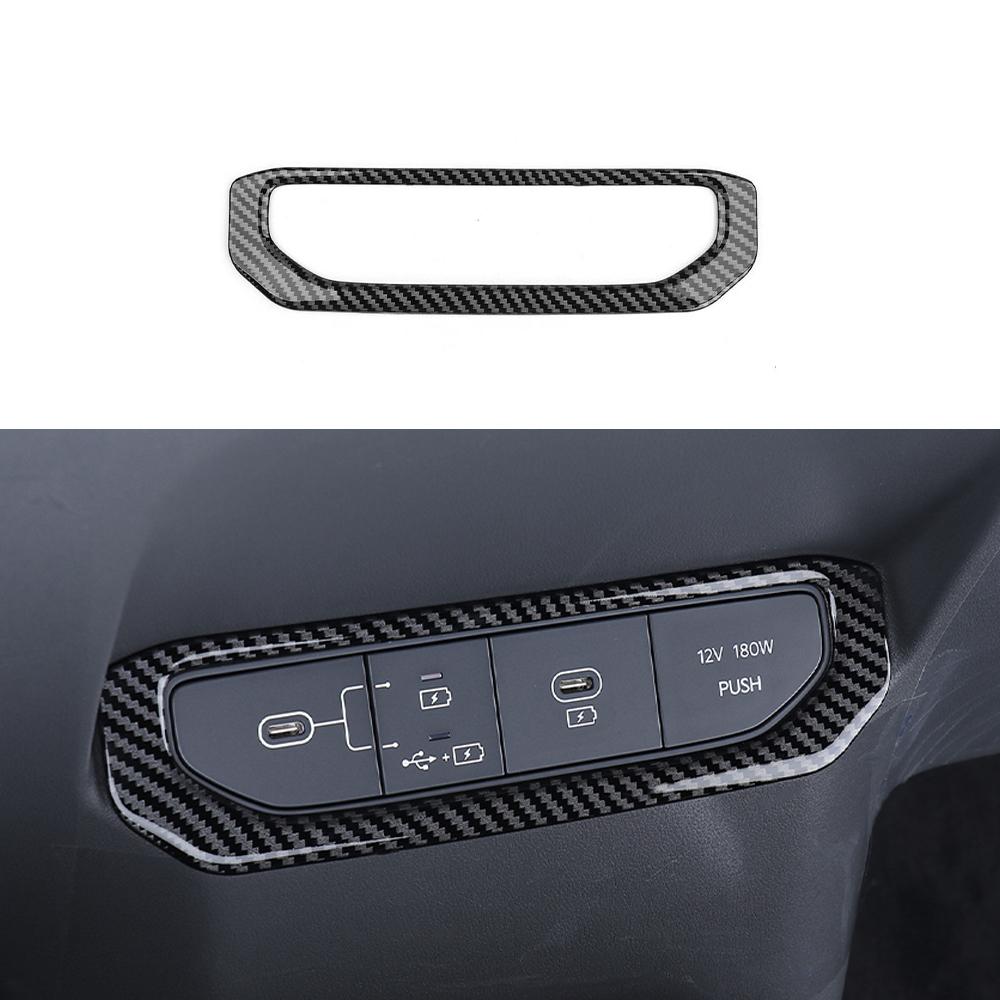 For Kia EV3 Carbon Fiber Center Console USB Charging Port Frame Trim Charger Socket Decoration Cover Car Accessories