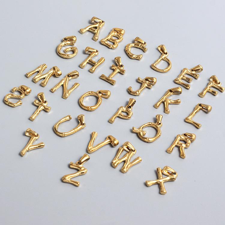 French Bamboo Joint Gold Letter Pendant Necklace - Retro Clavicle Chain Style for Women