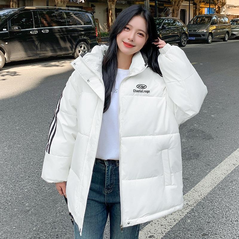 

Студенческая корейская трехцветная куртка-пальто на хлопковой подкладке женская зимняя толстая теплая университетская свободного кроя с воротником «хлеб» и одежда. S белый
