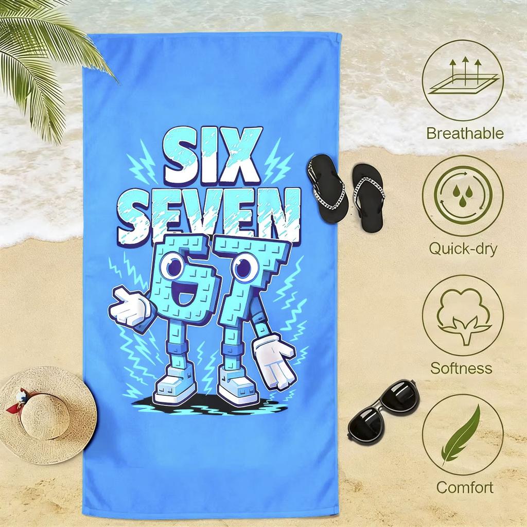 Educational Cartoon Characters Beach Towel Flat Print Blue Block Numbers Microfiber Bath Towel for Boys Birthday Gift Dorm
