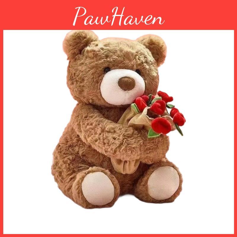 Cute Teddy Bear Plush Doll With Embracing Rose Decorations For Holiday Gift