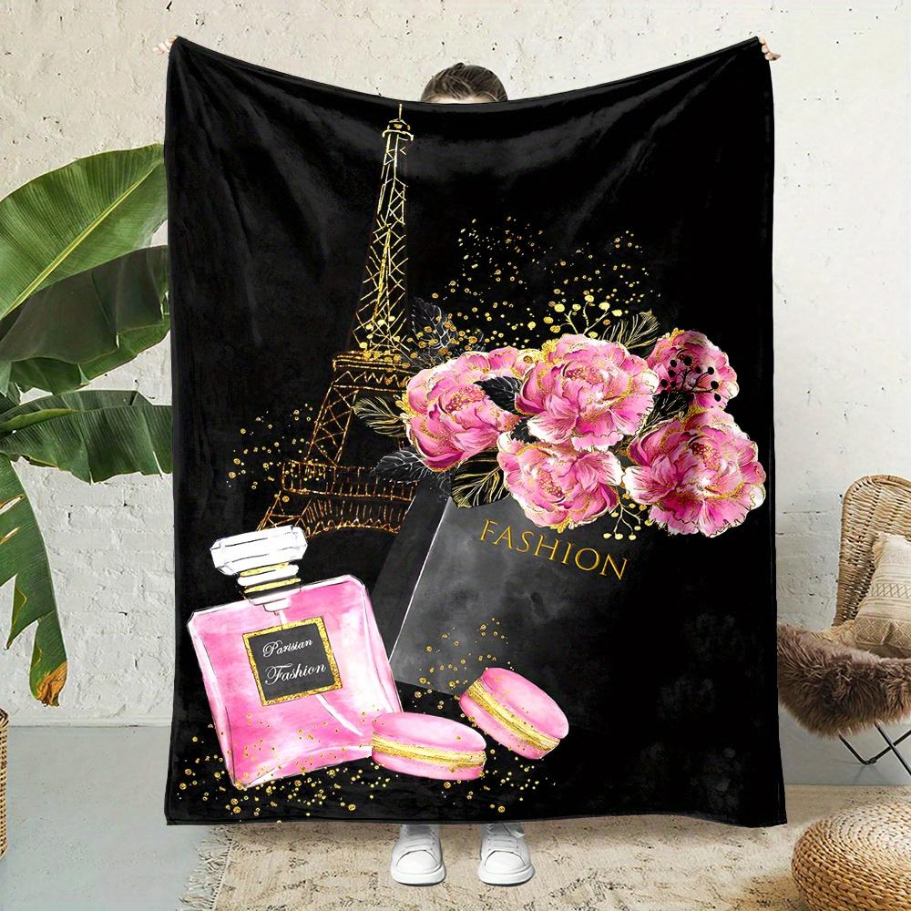 

Eiffel Tower Floral Print Flannel Throw Blanket Reversible AllSeason Polyester Home Office Gift 75x100cm