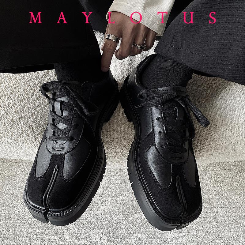 

Подковы с раздвоенным носком для мужчин, толстая подошва, шнуровка, туфли Таби, лакированная кожа, корейская версия, тренд, повседневная кожаная обувь 42