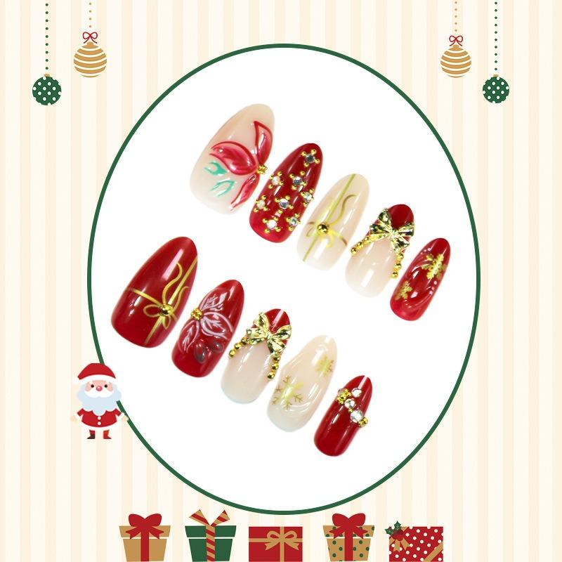 Pieces 3d Christmas Flower Bow Gold Rhinestone Press On Nails