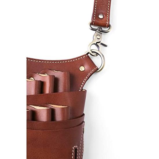 KK Authentic Handmade Premium Leather Scissor Case for 6 Scissors Leather (Sanshiro Market) (Genuine Strap, Brown)