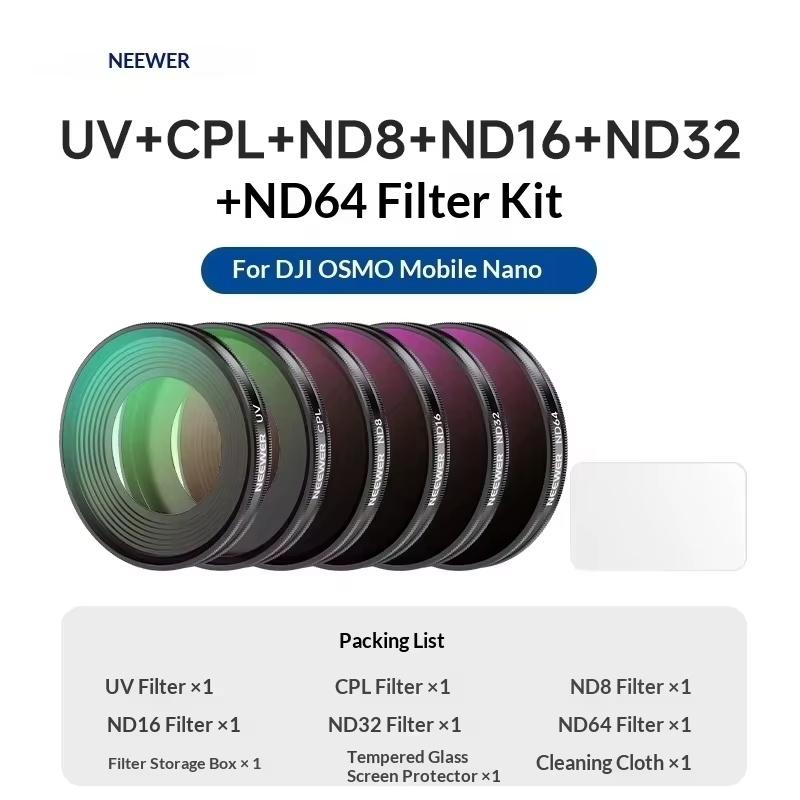 NEEWER For DJI OSMO NANO Filter Set UV/CPL/Black Soft/ND Filter Kit HD Optical Glass With Screen Film For Outdoor Photography