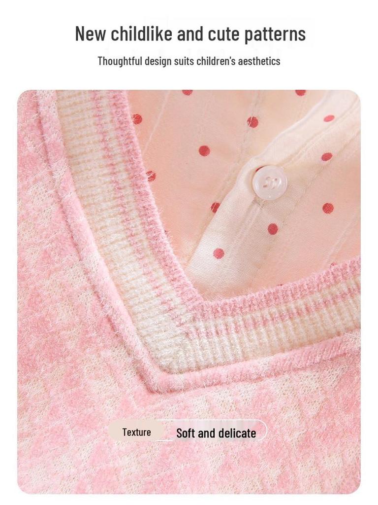 Mädchen Sweatshirt im Zweiteiler-Look – Frühlings-/Herbstmode Hemdkragen Langarm-Oberteil für große Kinder.