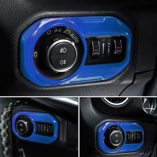 Blue Headlight Switch Button Panel Decor Cover Trim For 18-23 Jeep Wrangler JL