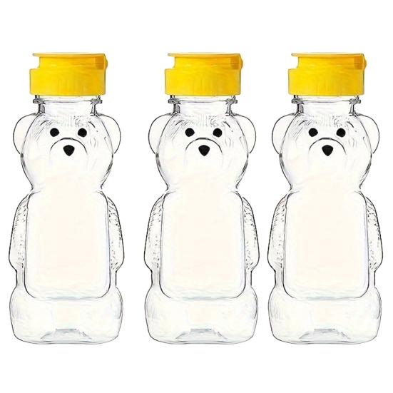 240ml Plastic Bear Honey Bottle Jars Empty Honey Squeeze Container with Flip-lid Reusable Bear Shaped Juice Bottle for Syrup Sauce Storing Dispensing