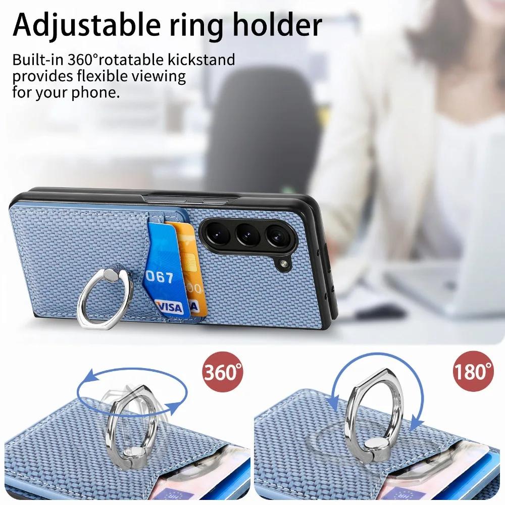 Wallet Phone Case with Credit Card Slot Holder Shockproof Ring Stand PU Leather Cover with Holder for Samsung Galaxy Z Fold 6 5 4 3 2 5G