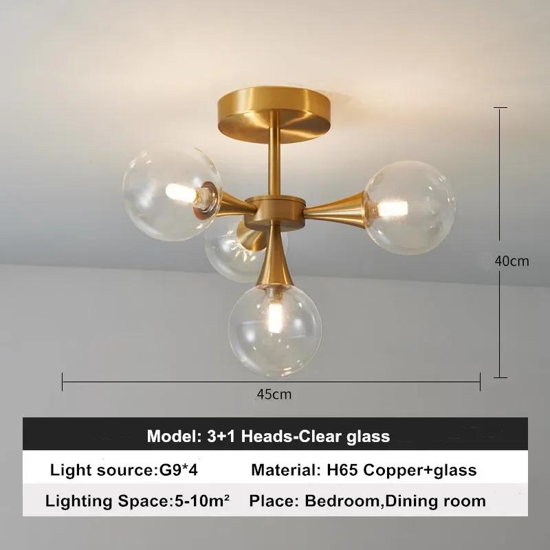 Modern luxury LED chandelier kitchen bedroom dining room copper glass ball Nordic creative home ceiling chandelier home lighting