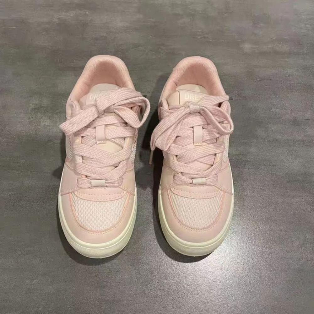 Women’s 2025 Summer Pink Chic Unique Chunky Platform White Sneakers - Breathable Casual Sporty All-Match Heightening Shoes