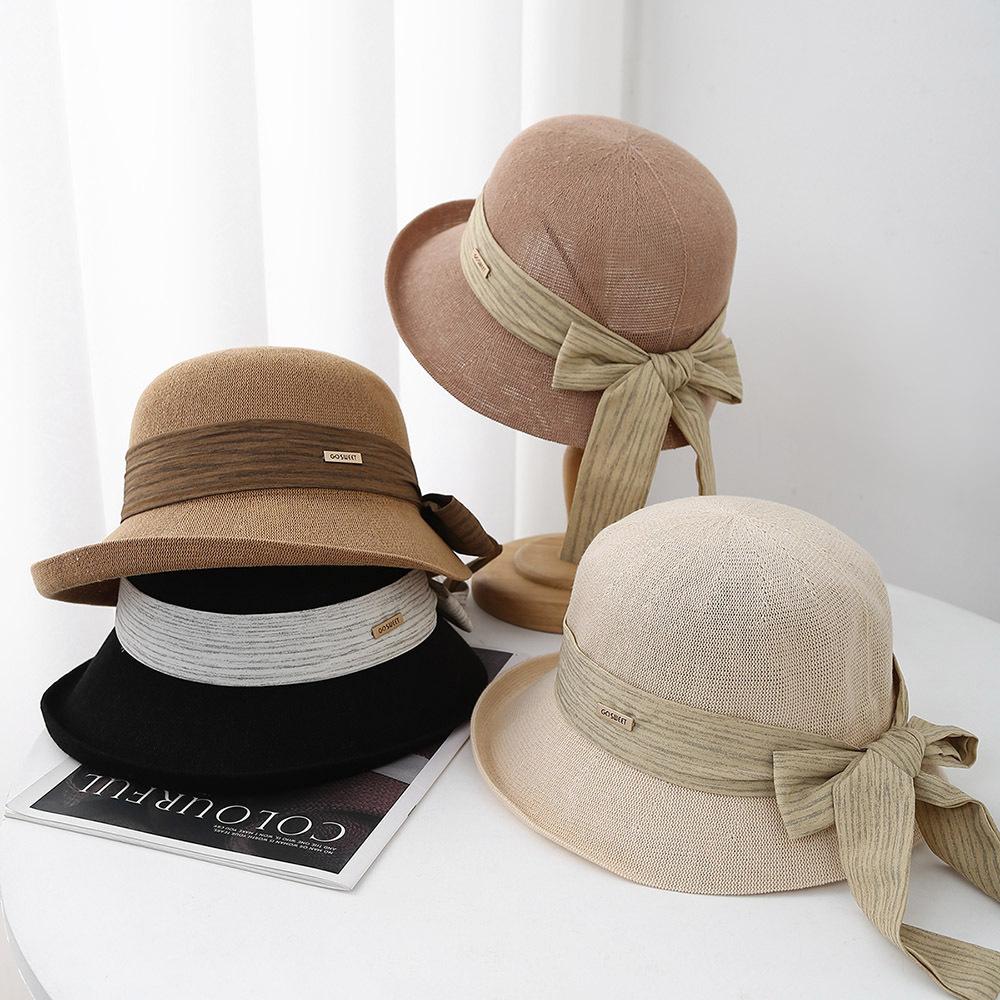 Freedom Outdoors Women's Beige Summer Hat New Fashion Breathable Sunshade Sunscreen Wide Brim Sun Beach Accessories Bucket Hat With Bow 56-58Cm