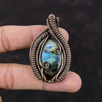 Labradorite Pendant Copper Wire Wrapped Pendant Handmade Jewelry Original Gemstone Pendant Copper Jewelry Gift For Women Birthstone Pendant