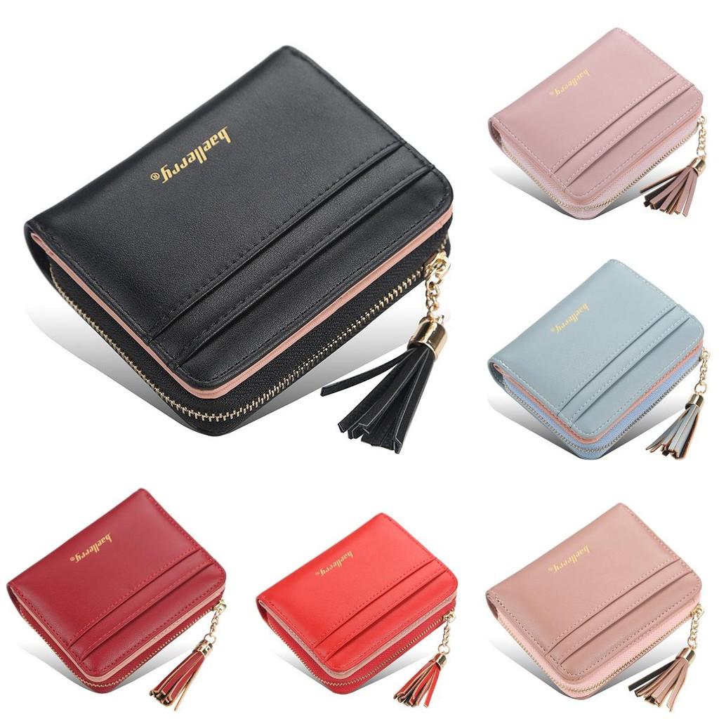 Womens Short Wallet Pu Leather Multicard Holder With Tassel Decoration For Daily Use