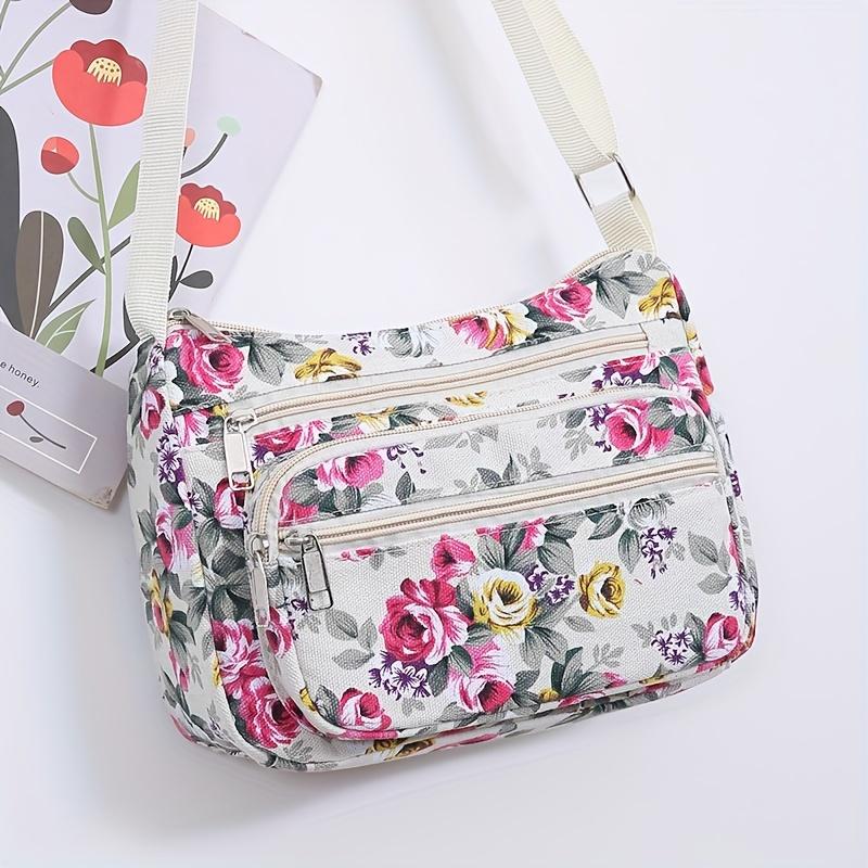 

Women s Crossbody Bag with Classic Floral Pattern Zipper Closure Casual Shopping Tote, Travel Accessory, Fashionable Purse, Stylish Crossbody Purse бежевый
