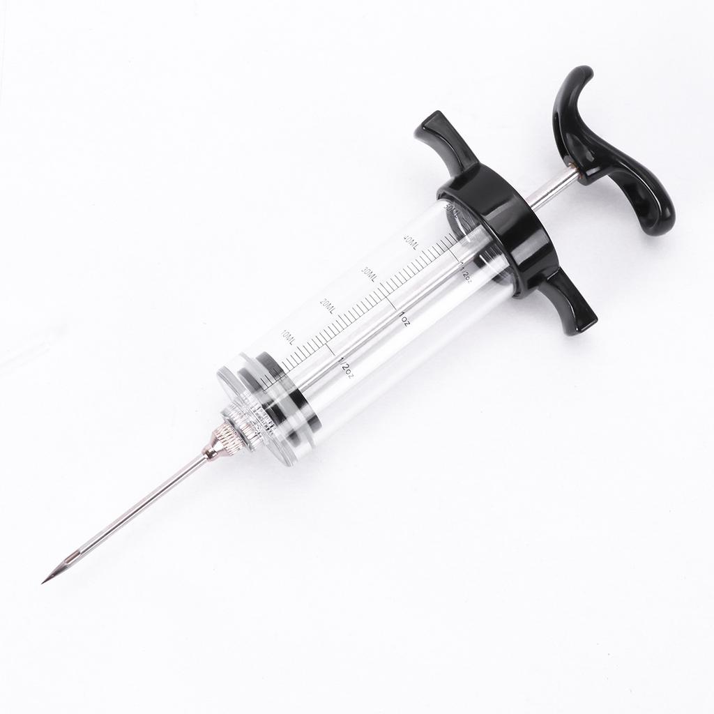 50ml Syringe/3 Needles/cleaning Brush BBQ Injector Cooking Meat Poultry Seasoning Marinade Stainless Steel Needle BBQ Injector