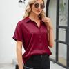 Sommer Kurzarm Satin Hemd Frauen Fashion Solid drehen-unten Kragen Bluse Elegante Beiläufige Lose Büro Damen Tops Blusas 28495