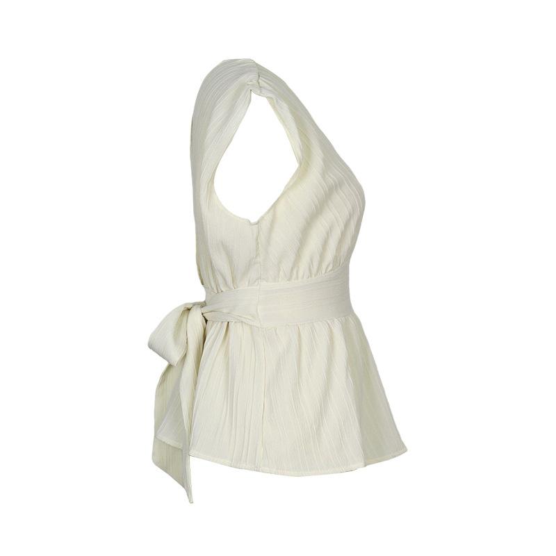 Sommer-Damenoberteile, ärmellos, einfarbig, V-Ausschnitt