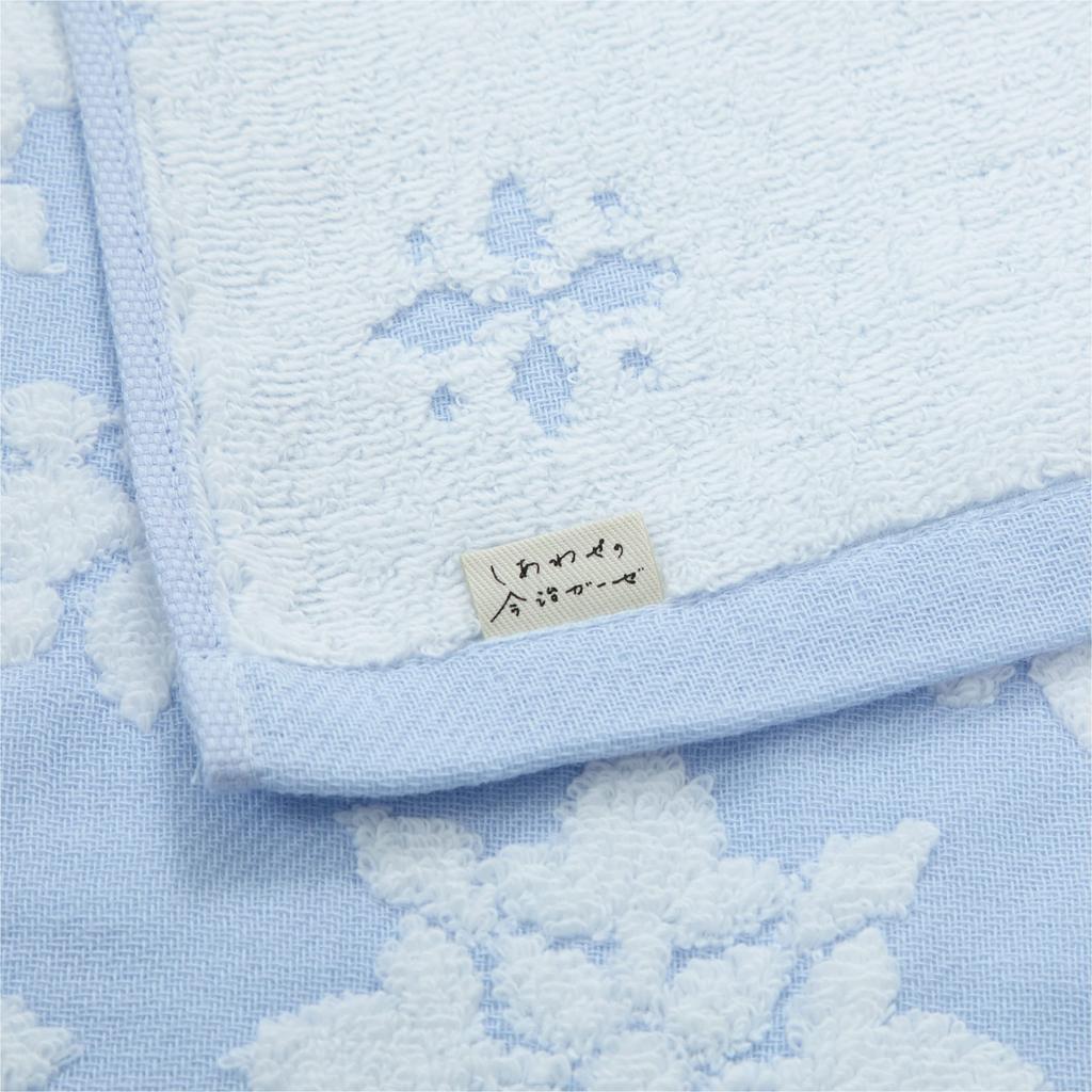 Nishikawa Face Imabari Gauze Made In TT21121000 Towel, 34x80cm, 100% Cotton, Imabari-Made, "Happy Gardenia," Blue, Japan,