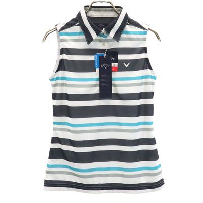 Border Pattern Golf No Sleeve Polo Shirt M White Women Used