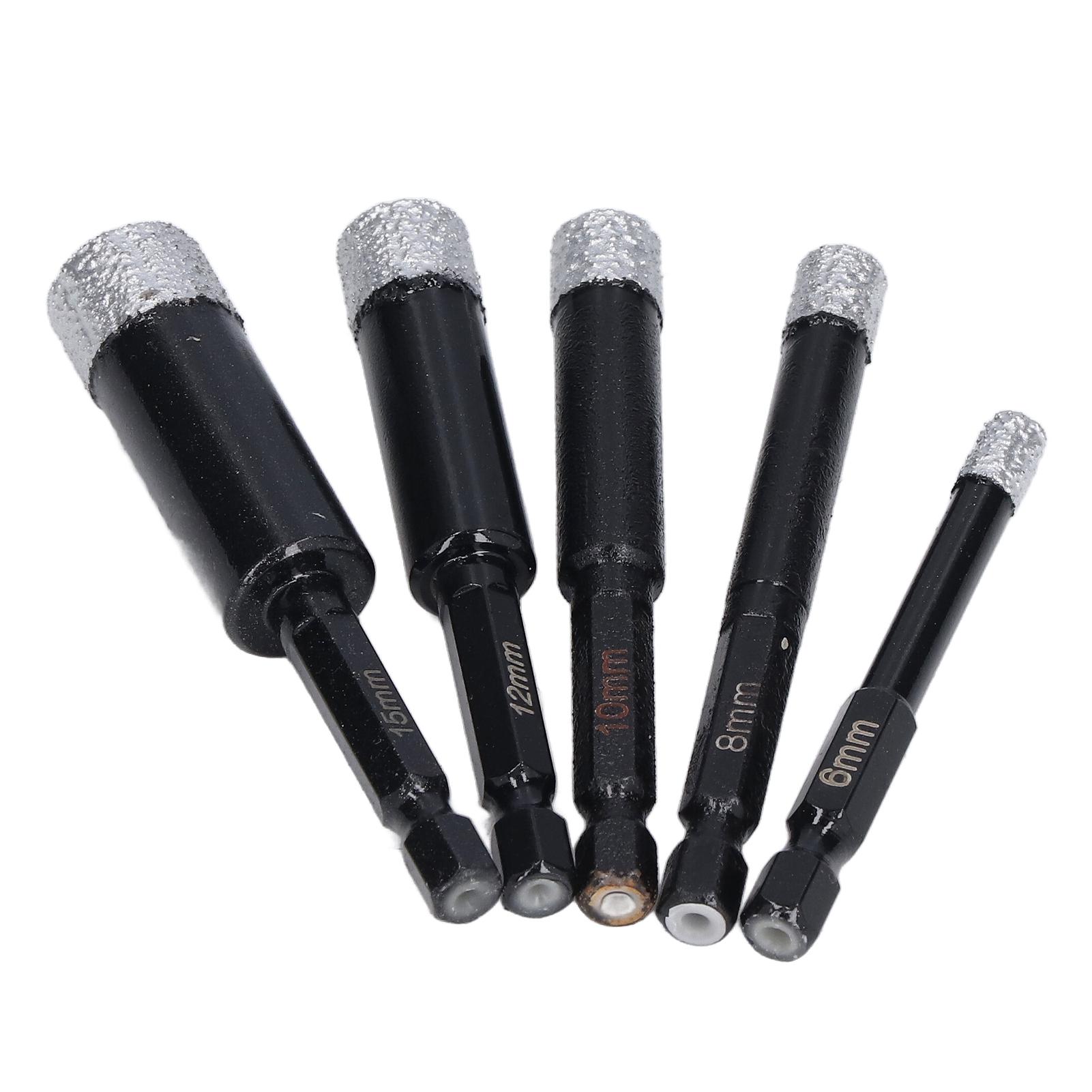 

Набор из 5 алмазных коронок с шестигранным хвостовиком для гранита, открыватели отверстий для керамической плитки, мрамора 6 8 10 12 15 мм