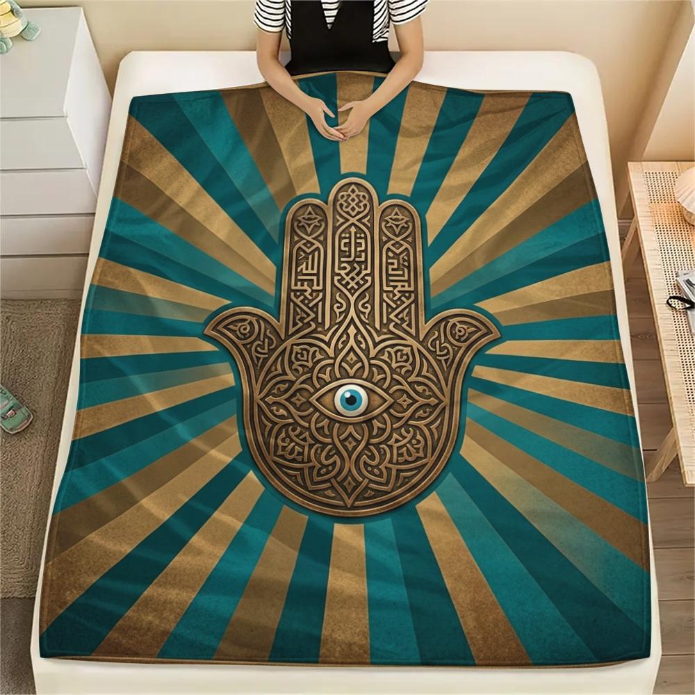 

1Pc Hand of Fatima Print Flannel Blanket, High quality Comfortable for All Seasons, Home Decor, Warmth and Comfort, Perfect for Christmas Gifts W169 80cm x 120cm